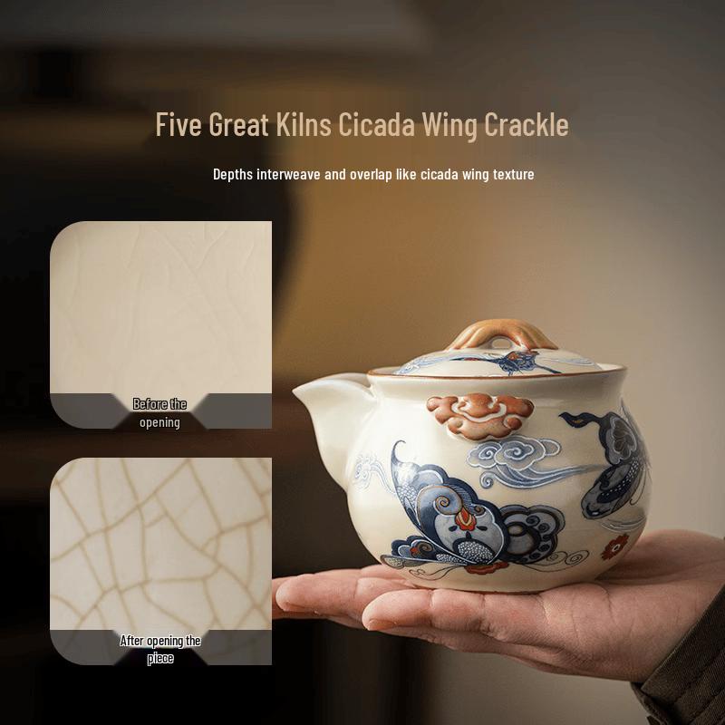 Ru Kiln Style Ceramic Tea Set with Osmanthus Design
