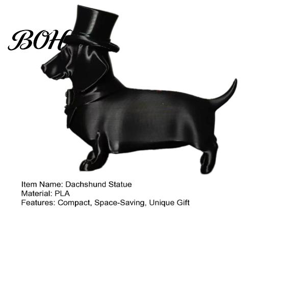 Gentleman Style Ornament 3D Printed Dachshund Statue with Top Hat, Vintage Dog Calm Home Accent Piece Figurine, Cute Desk Decor for Office,