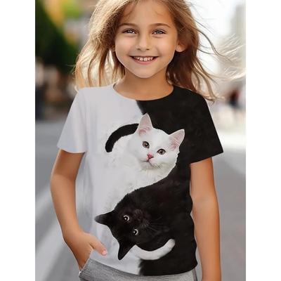 Kids T-shirts Clothing for Girls Clothes 2024 Girl Cute Cat Summer Children T-shirt 10 Year Old Girl Clothes Children's Top Teen