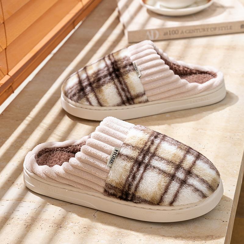 Cotton slippers autumn and winter 2025 new indoor home non-slip piled warm couple fluffy slippers