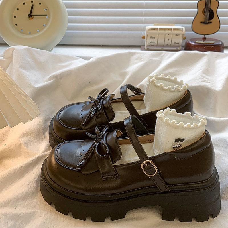 Love College Style with Skirt Cute Versatile Single Shoes 2025 New Spring and Autumn Thick Heel Thick Sole Height Increase Small Leather Shoes Women