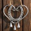 Symbolic Luck And Love Decor Horseshoe Heart Shape Wind Chime for Outdoor Garden with Brass Bell Rustic Metal Chimes Accents, Hanging Pendant Lanyard