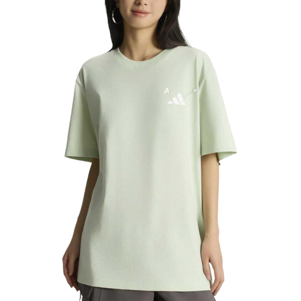 Adidas T Shirts Unisex Linen Green Crew Neck Moderate Straight Fit KX4872 L