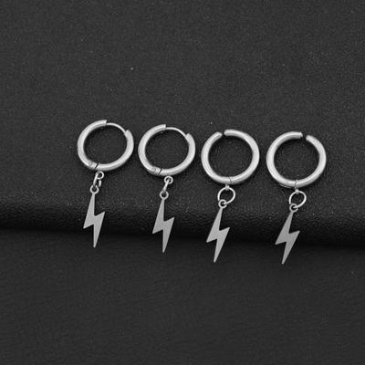 Lightning Bolt Small Huggie Hoop Earrings Stainless Steel Punk Personalized Black Flash Thunder Dangle Drop Earrings for Unisex Men Women