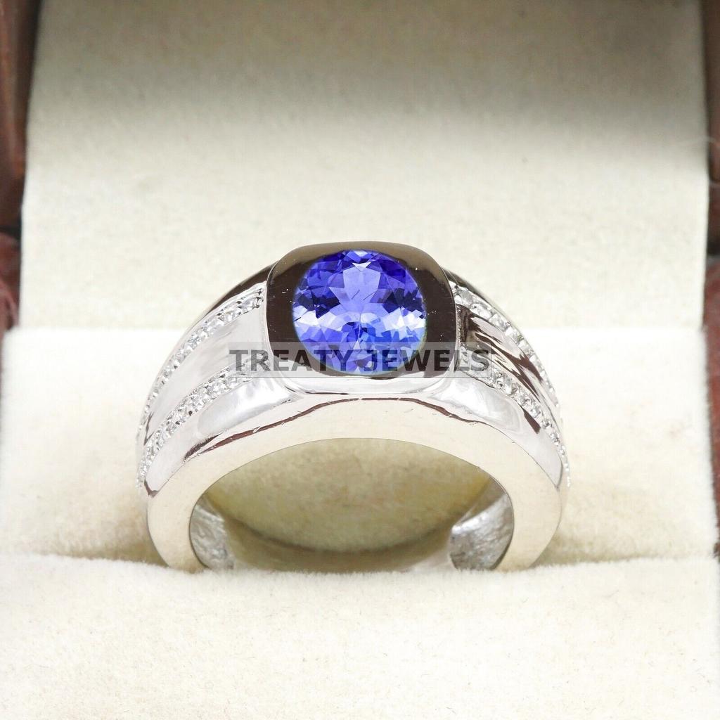 Tanzanite Oval Cut Gemstone With 925 Sterling Silver Ring For Men's #B682 JL375688167882