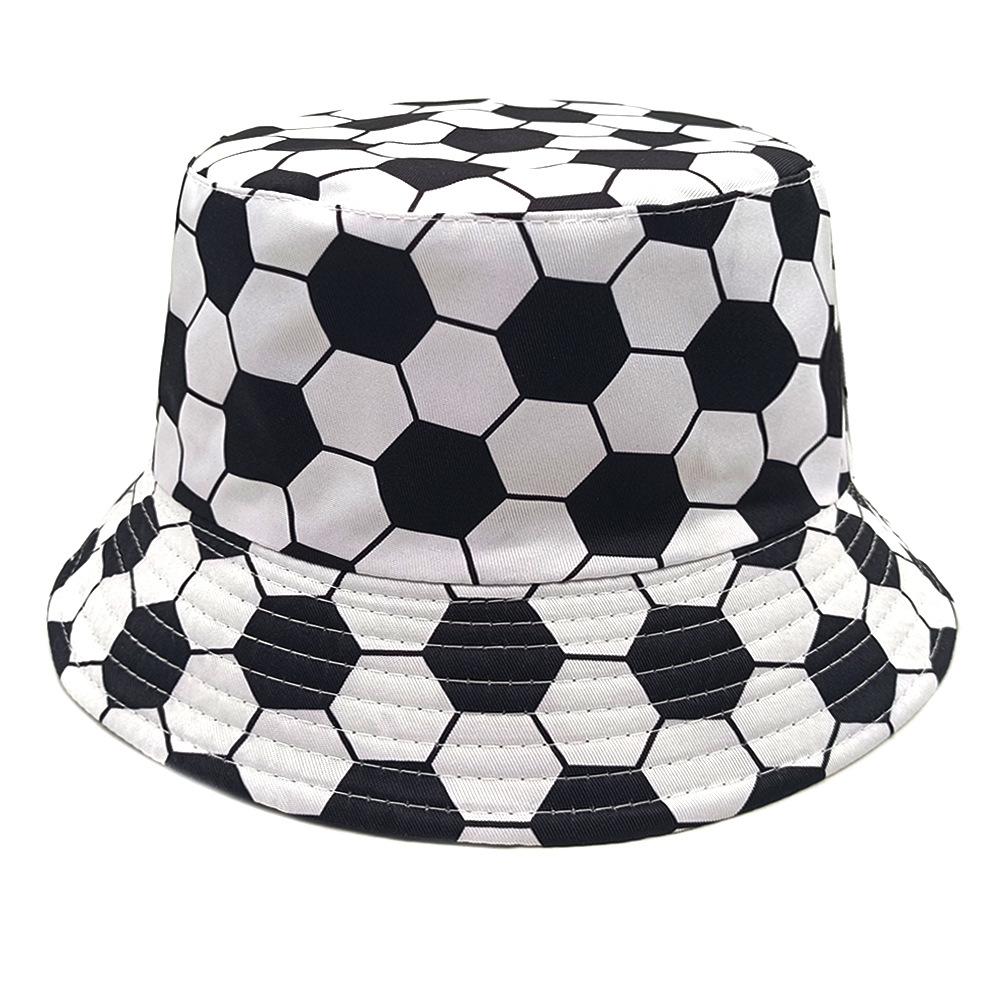 

1pc Sunscreen Bucket Hat Football Print Fisherman Hat Double Sides Flat Top Panama Caps for Men Women Reversible Outdoor Sun Hat One Size белый