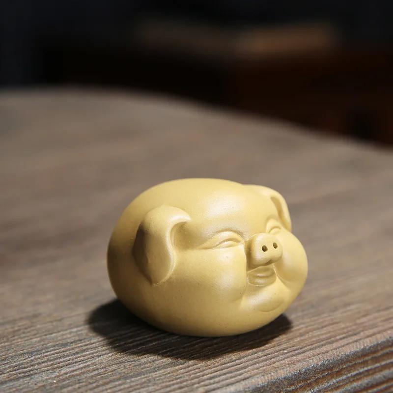1Pcs Tea Pet Purple Clay Lovely Pig Ornament Small Tea Pets Tea Table Lucky Decoration Accessories Cute Pig Tea Pet Statue New