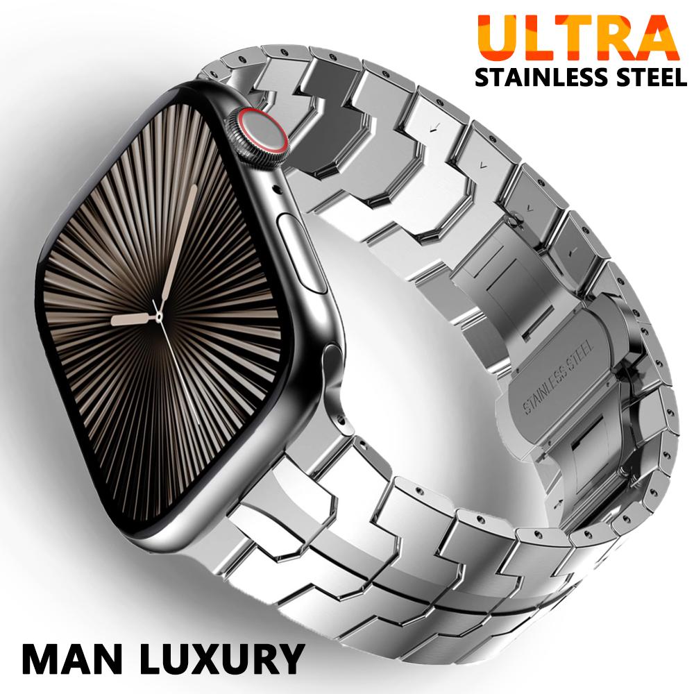 Luxury Stainless Steel Band for Apple Watch Ultra 2 49mm Strap 46mm 44mm 45mm Men Replaced Bracelet for Iwatch 10 9 8 7 6 Se 4 5