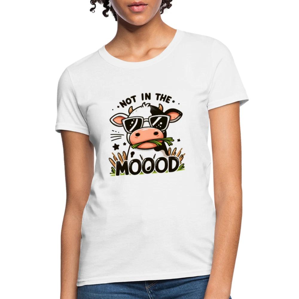 Not In The Mood Women s Contoured 100% Cotton T-shirt Mens Tees Top (Funny Cute Cow Design) M