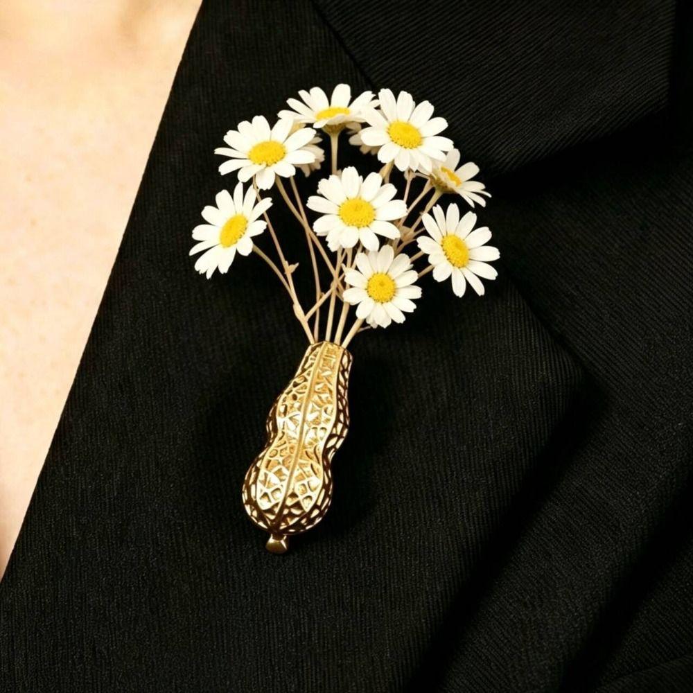 Goldenes Blumenstrauß-Broschen Vintage-Vasenform-Broschen Kreativer Blumenstrauß-Halter Broschen Bankett