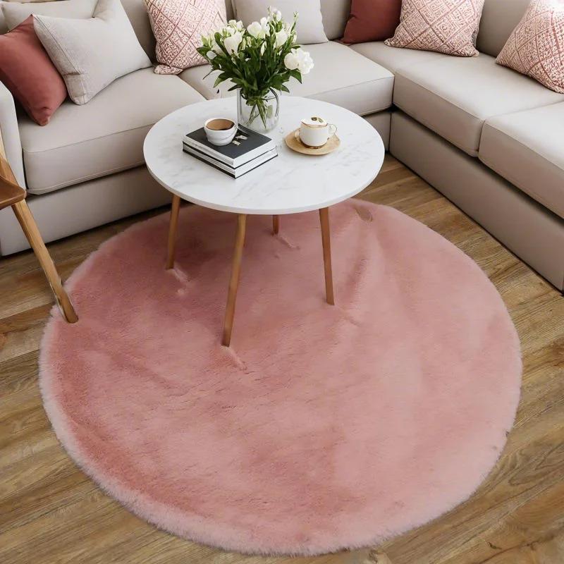 

Stylish Faux Rabbit Fur Round Area Carpet Sofa Area Rugs Fluffy Floor Rugs for Living Room Bedroom Bedside Kids Room Home Decor 60x60CM 24x24IN