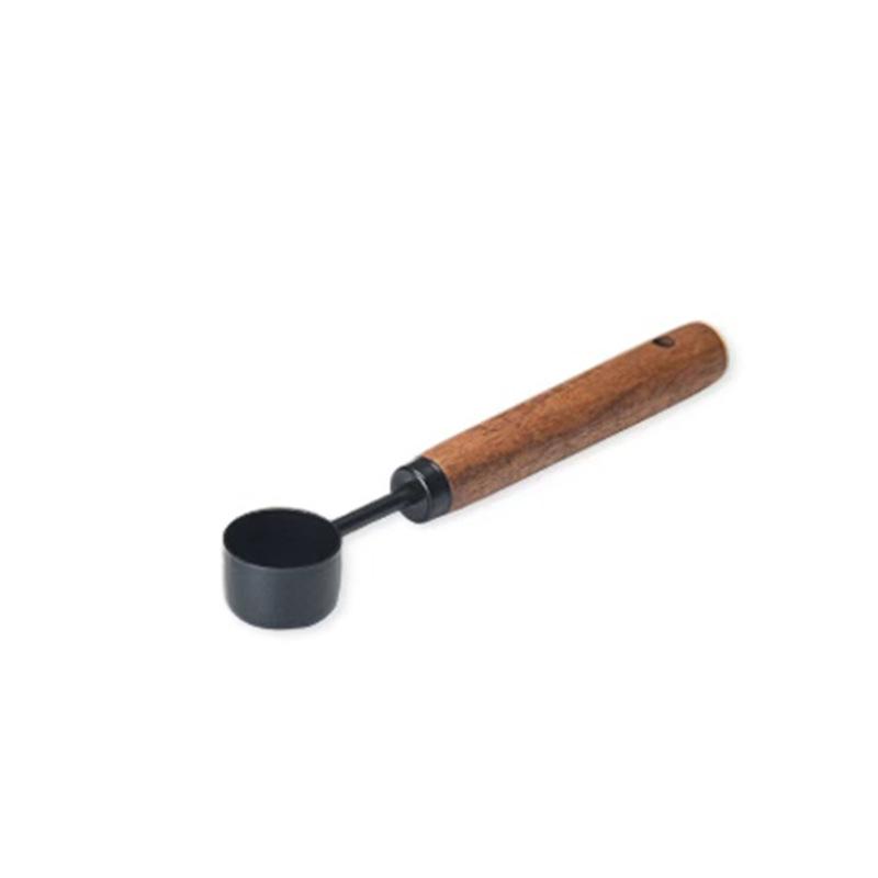 Gold & Black Stainless Steel Measuring Cups and Spoons with Wooden Handles and Scale - Multifunctional Baking & Coffee Spoon Set