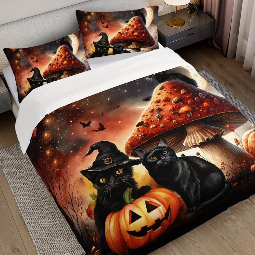 Halloween Bedding Set Black Cat Pumpkin 3D Printed Cozy Duvet Cover Set King Queen Twin Single Size Birthday Gift Bedroom Decor