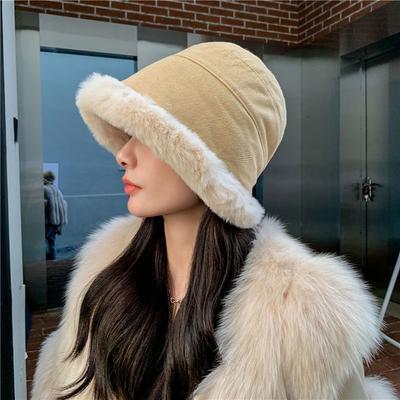 Korean Version Plush Thickened Warm Bucket Hat Women's Versatile Fashion Cold and Windproof Winter Ear Protection Basin Hat Mongolian Hat