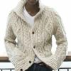 2025 Men's Cardigan Sweater Solid Color Turn-down Collar Long Sleeve Knitted Jacket