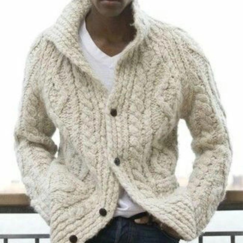 2025 Men s Cardigan Sweater Solid Color Turn-down Collar Long Sleeve Knitted Jacket S фиолетовый