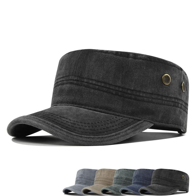 Spring Summer Army Hat for Men Women Outdoor Retro Washed Cotton Big Head Flat Top Sunshade Flat Caps Military Cap Fishing Hats