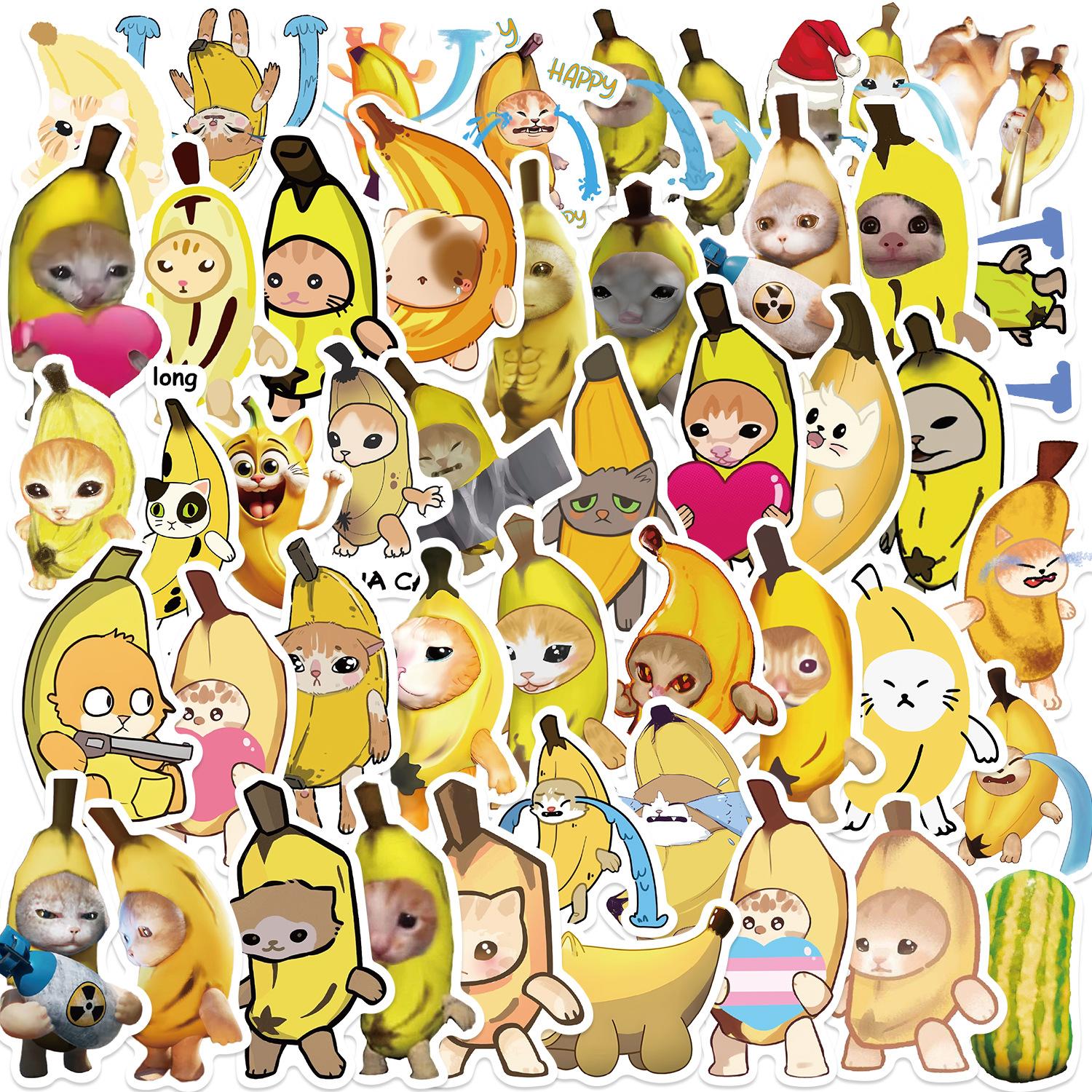 Wipon Unisex Kids 50 Cartoon Banana Cat Meme Doodle Stickers Decorative Guitar Notebook Suitcase Diy Waterproof