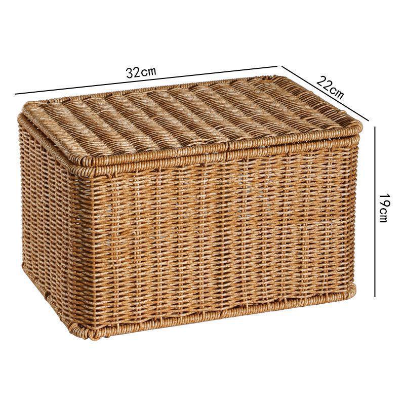 Nordic Style Rattan-Look Woven Storage Box with Lid for Bedroom and Household Organization.