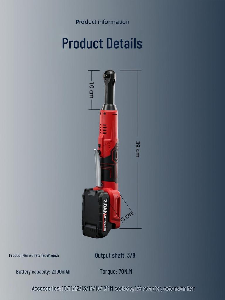 21V Electric Right Angle Ratchet Wrench with Lithium Battery for Auto Repair and Installation