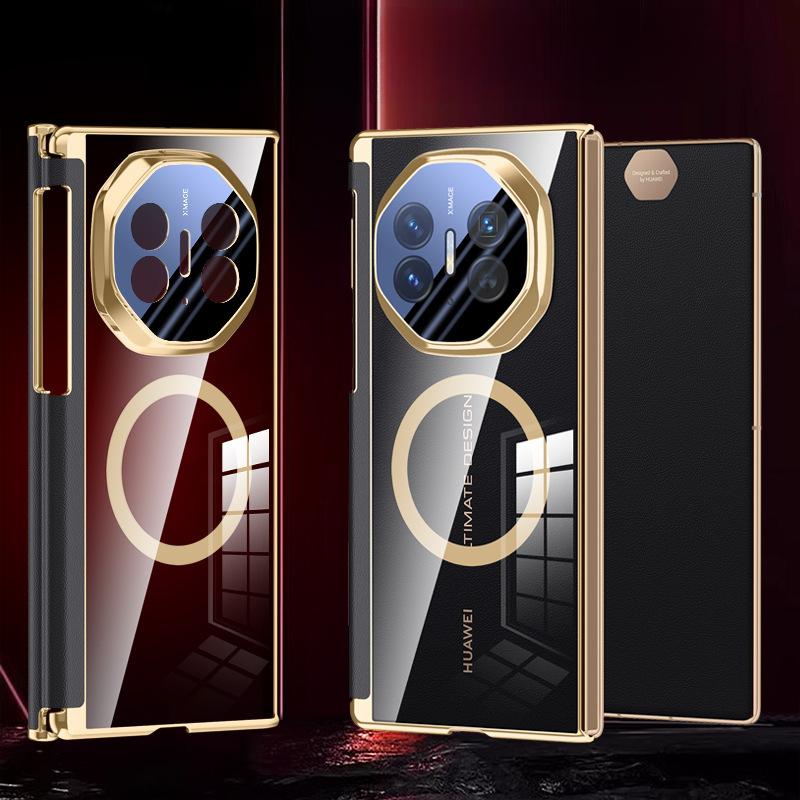 

Подходит для мобильного телефона Huawei Materialt Гальванизированный прозрачный простой тройной чехол Huawei Полностью закрывающий чехол-подставка для мужчин Huawei Mate XT triple folding design