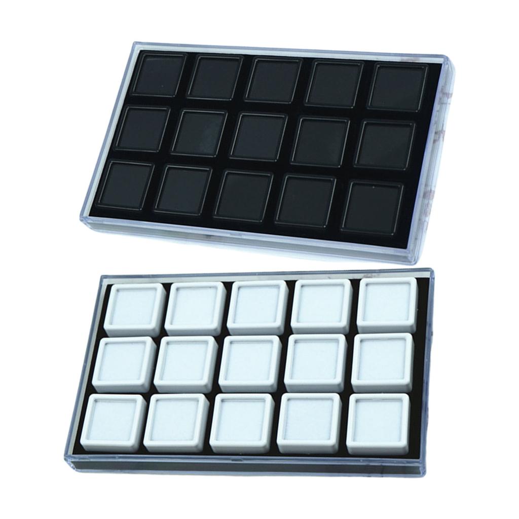 Acrylic Jewelry Display Box with 15 Slot for Gemstones Storage and Rings Showcase Featuring Lid and Sponag Interior