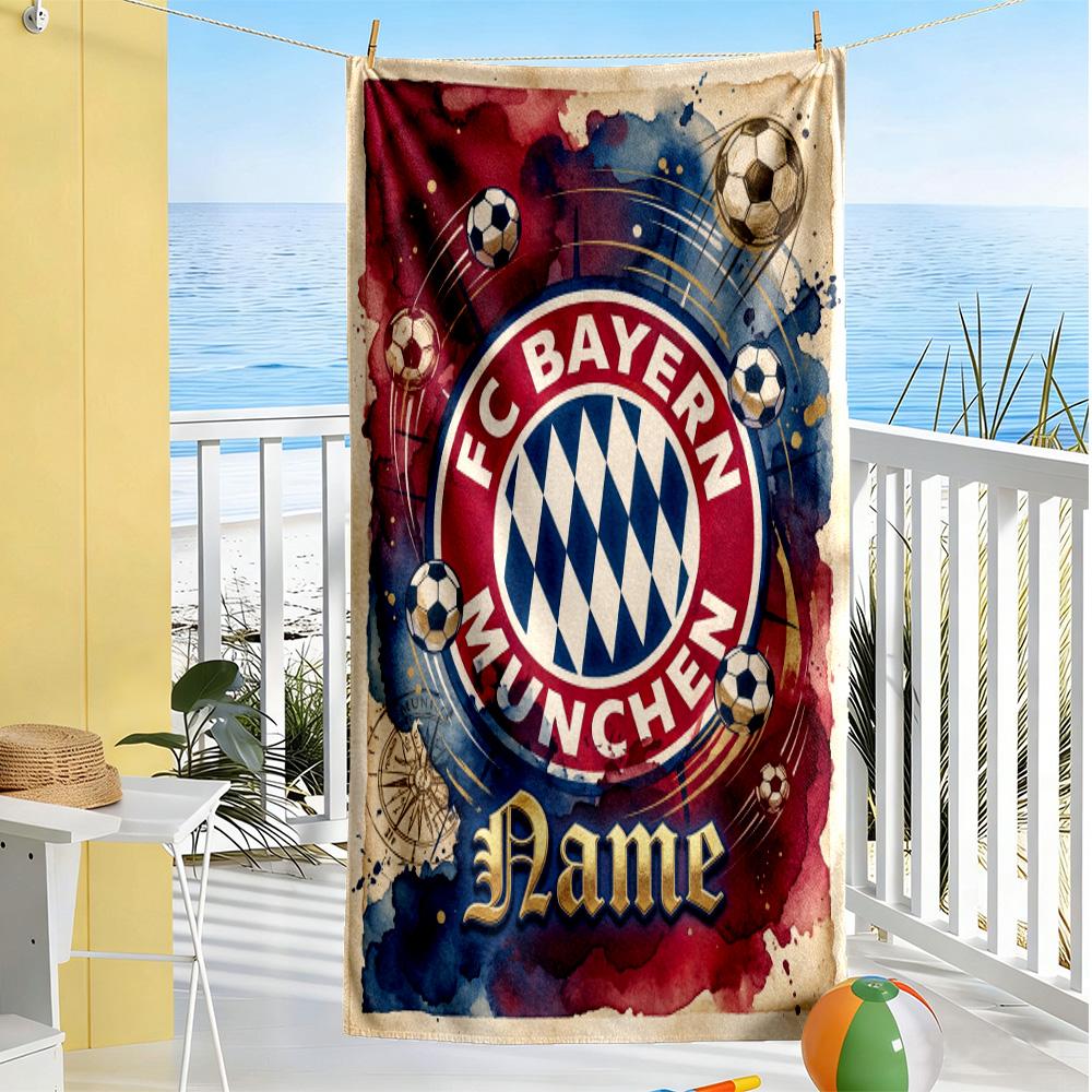 Bayern Munich Soccer Poster Customizable Name Beach Towel High Absorbency & Quick-Dry Suitable for Sports Travel Swimming Yoga Bathroom Beach And Pool