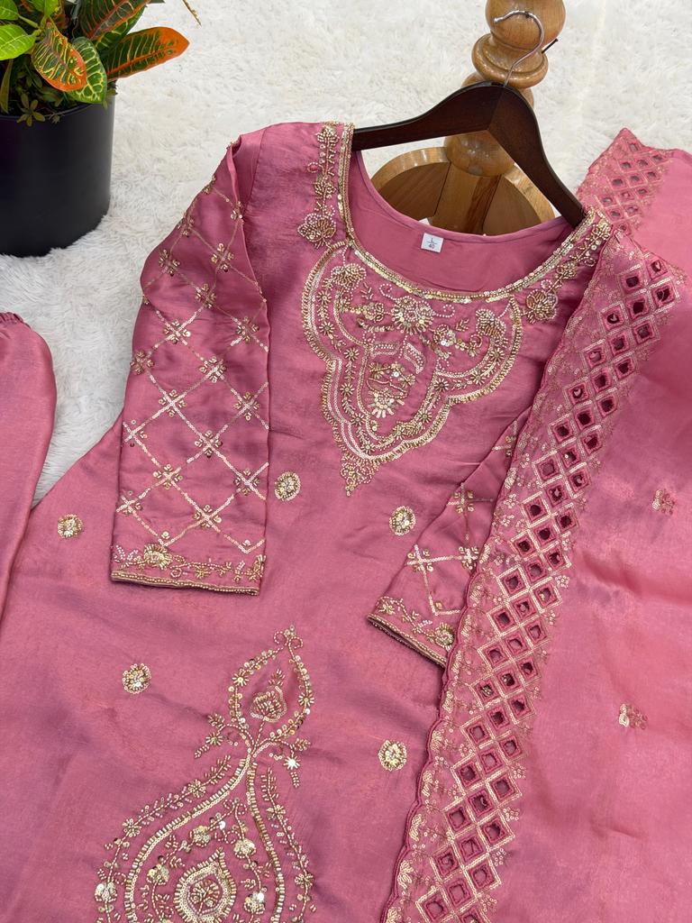 Damen Bollywood Salwar Kameez Palazzo Dupatta Set Indischer Designer Ethnisch Ausgefallen Seiden Salwar Anzug