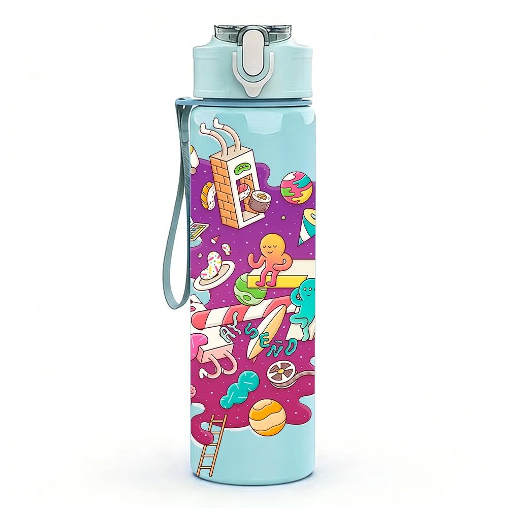 1PC Multi Twist Abstract Graffiti Art 750ml Color Plastic Sports Water Bottle Leakproof Flip Straw Lid Suitable for Sports Office Home Use