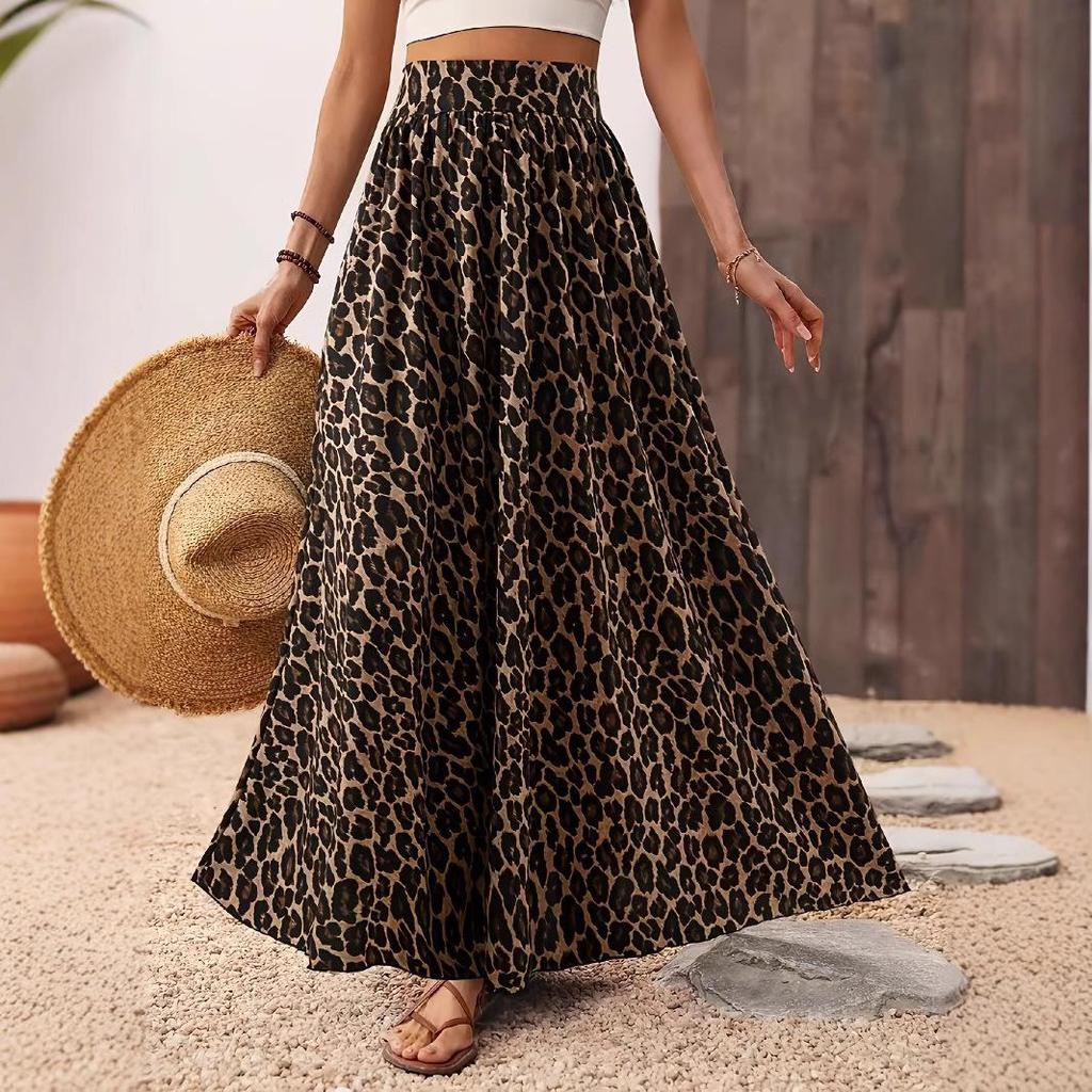 2025 Spring/Summer Leopard Print High-Waisted Midi Skirt