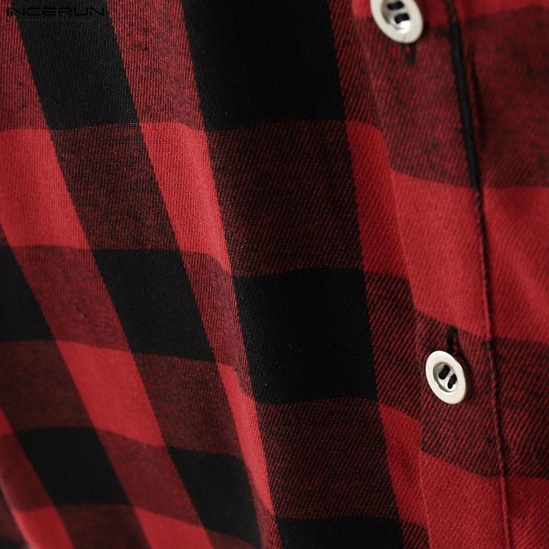 INCERUN S-XXXXXL Men Turn Down Collar Long Sleeve Plaid Loose Casual Shirts