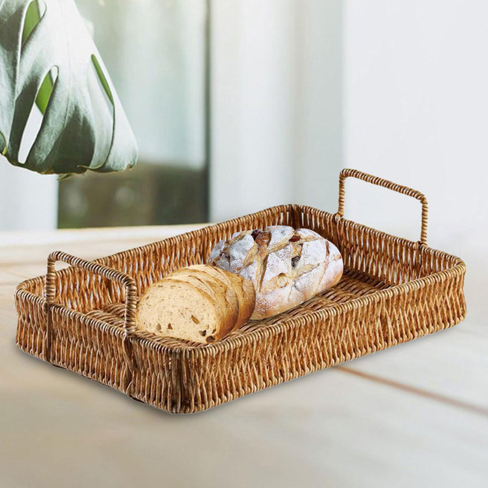 

Rectangular Hand Woven Serving Tray Multipurpose Decoration Vegetables Holder Kitchen Organizer Crafts for Coffee Table Home