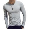 Tricou Casual Bărbați Primăvară și Toamnă Culoare Solidă Mânecă Lungă Gât Rotund Croială Slim Tricou de Bază Toamnă și Iarnă Îmbrăcăminte Bărbați