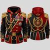 Mens Red Ceremonial Guard Uniform 3D Print Zip Hoodie Polyester Long Sleeve Cosplay Streetwear Jacket Costume Top Unisex