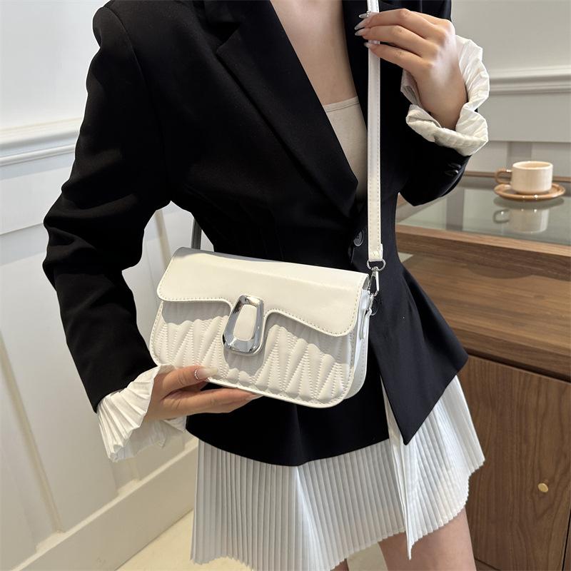 Embroidered Thread Pleated Popular Temperament Women's Bag In Summer New Fashion Simple and Generous Button One Shoulder Crossbody Small Square Bag