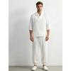 Completo da uomo in cotone e lino bianco, 2 pezzi, con scollo a V