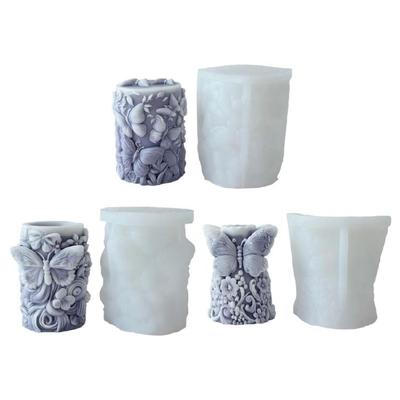 Cylinder Shape Candle Making Mould Elastics Silicone Materials With Butterfly Flower Embossed Detailing