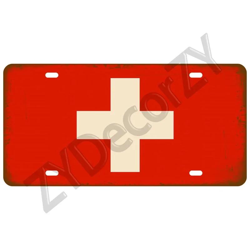 KLIOU Country Flag Tin Signs 15x30 Plaque France Spain Germany License Plate For Wall Home Restaurant Craft Bar Decor Metal Sign