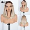Perruque NOBLE 18 Pouces 6x4 Lace Front Ombré Blond Cendré Bob Résistante à la Chaleur Sans Colle Synthétique pour Femmes Noires et Blanches Usage Quotidien