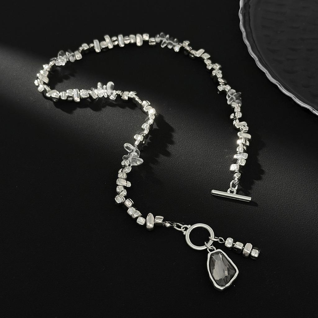 Personalized Irregular Ccb Beaded Ot Buckle Necklace, Fashionable Black Acrylic Diamond Pendant Collarbone Chain