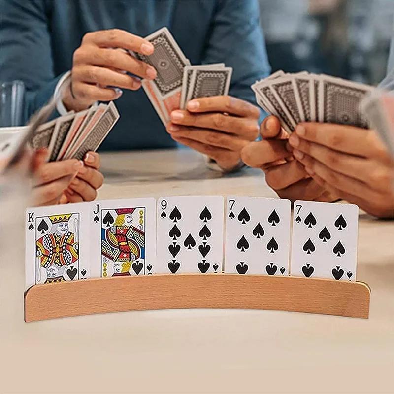 Hands-Free Lazy Poker Base Stand: 2/3/4Pcs Wooden Curved Playing Cards Holder Set – Party Cards Games Accessories for Children