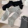 Female Spring and Autumn Sweet Ribbon Bow Button Lace Ballet Wind Drum Pile Socks