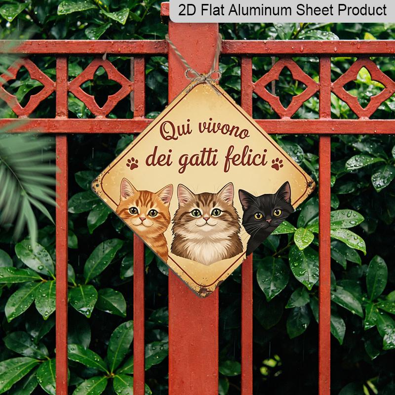 2D Flat, 1pc Vintage Cat Group Themed Aluminum Sign, Funny Italian Slogan Wall Art, Rustic Aluminum Plaque, Suitable for Cat Cafe, Pet Shop, Home