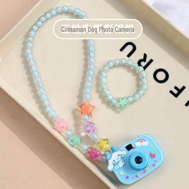 Children's Luminous Projection Camera Necklace Toy - Cute Beaded Jewelry Gift for Little Girls
