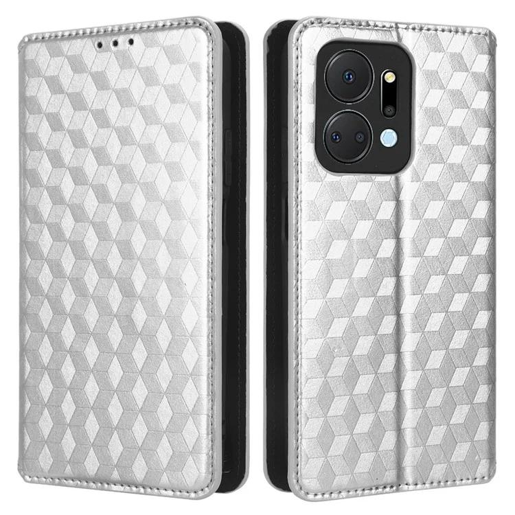 For Honor X7a 5G / Play7T 5G stojánek na peněženku na telefon Kryt na telefon s kosočtvercovým vzorem z PU kůže