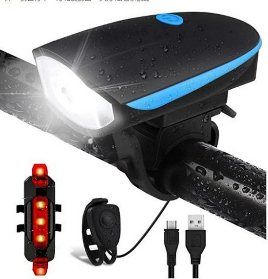 USB Rechargeable Waterproof Front Bike Light with Horn for Night Riding