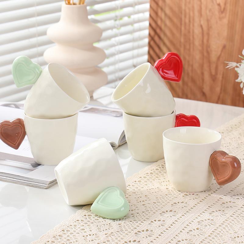 European Ceramic Coffee Mug Heart-shaped Breakfast Milk Mug Delicate Afternoon Tea Floral Cup Heart-shaped Ceramic Water Cup New