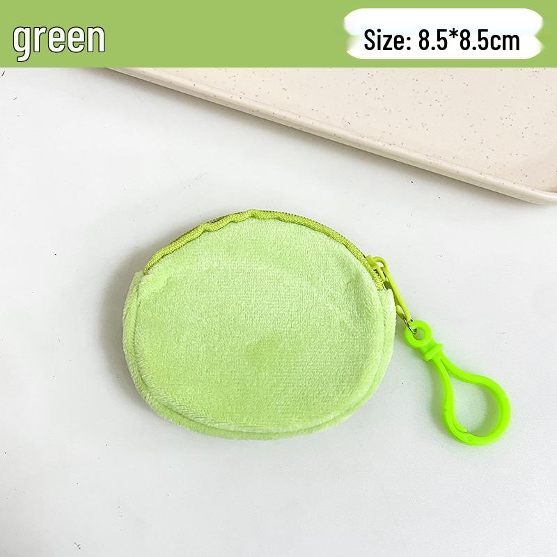 Candy Color Plush Round Coin Purse - Women's Cute Solid Wallet with ID Holder & Keyring