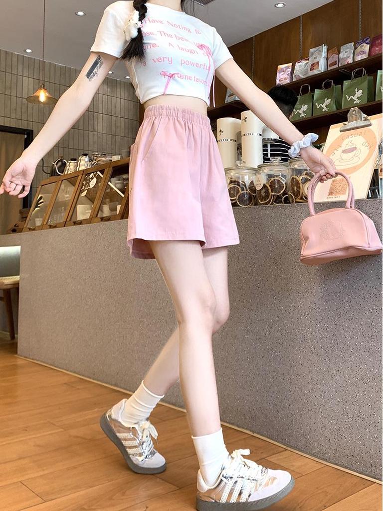 2025 Summer Women's High Waist Casual Wide-Leg Mid-Length Workwear Shorts, Petite Size.