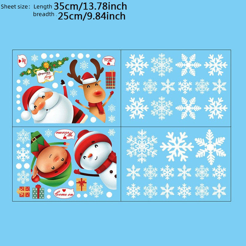 Christmas Decoratives Window Stickers Self-Adhesive Holiday Snowflake Santa Claus Glass Art Stickers